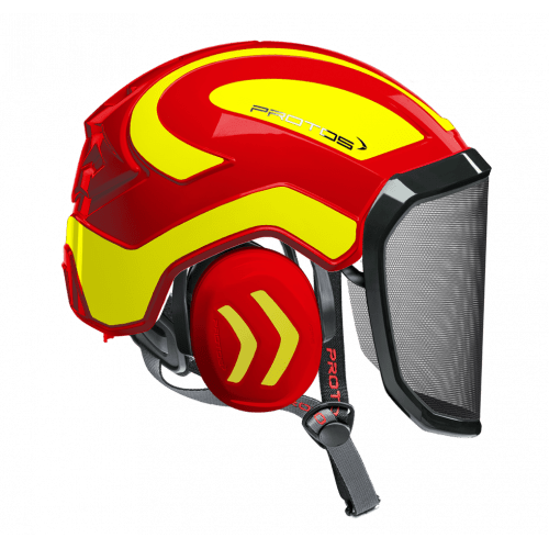 Casque Protos intégral arborist F39 : rouge/jaune fluo