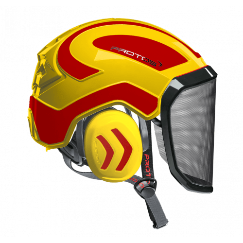 Casque Protos intégral arborist F39 :  jaune/rouge fluo