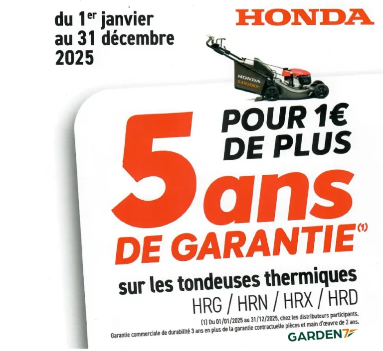 Extension de garantie à 5 ans - Tondeuses thermiques - Honda - HRG / HRN / HRX / HRD