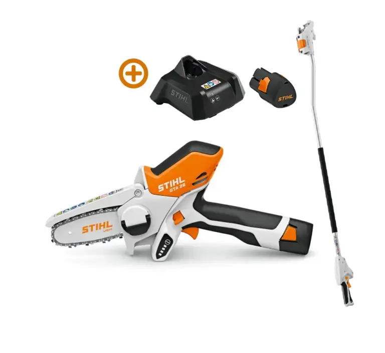 Scie de jardin à batterie GTA 26 Pack Rallonge – Stihl GTA26 – Set avec Batterie, Chargeur et Rallonge – Mini-tronçonneuse – Système AS